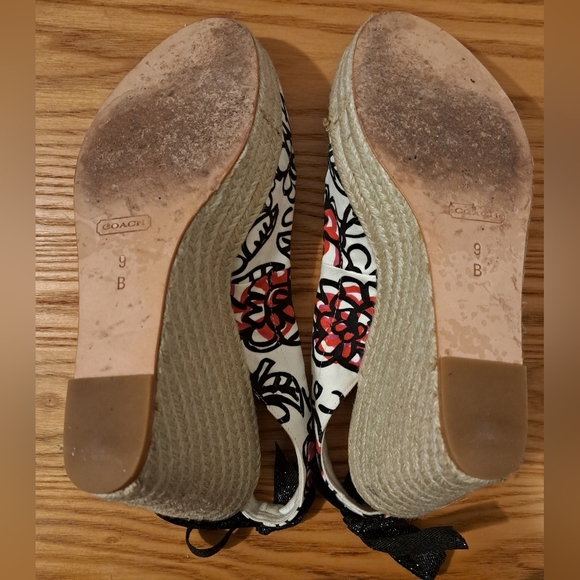 EUC Y2K Coach Poppy Maritza White Floral Jute Summer Boho Heel Wedge Shoe SZ 9B - Picture 6 of 10